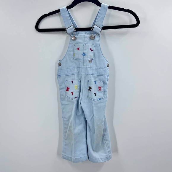 Vintage Billy The Kid Light Blue Embroidered Overalls Pocket 2T 24 Months Button - Picture 1 of 10